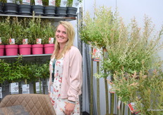 Chantal van Tol of Salix Nursery Bontekoe, next to the Salix Flamingo, one of their best-sellers.